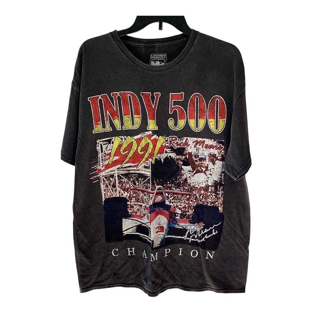 Indy 500 1991 Rick Mears Champion Vintage Graphic T-Shirt Washed Black Medium